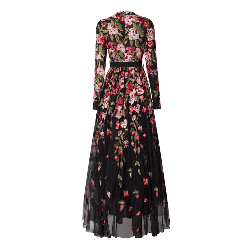Black Floral Embroidery Tulle Gown – hayahcollection