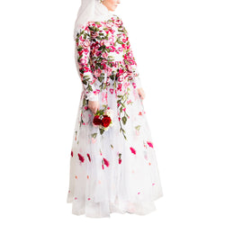 White Floral Embroidery Tulle Gown